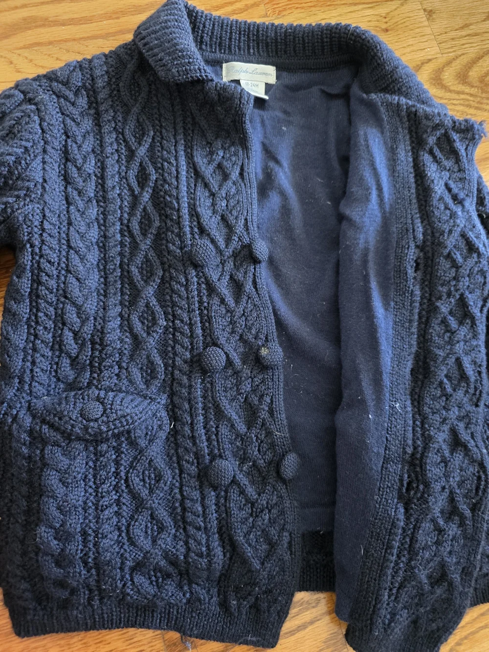Ralph Lauren Dark Blue Cable Knit Shawl Collar Sweater